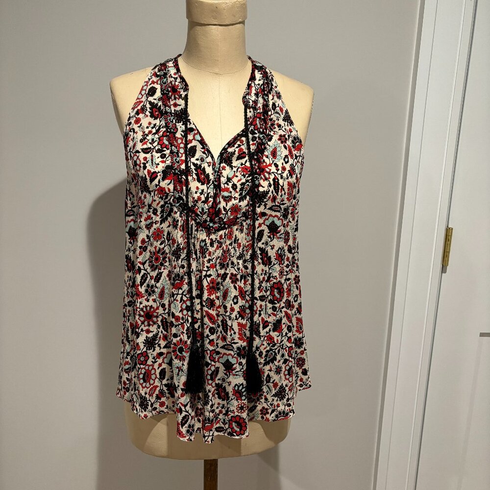 ALC Boho Print Split Front Tie Neck Sleeveless Blouse